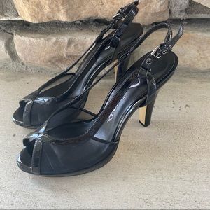 Nina || black slingback peeptoe heels